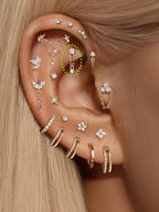 14K Solid Gold Double Bezel Flatback Stud Earrings