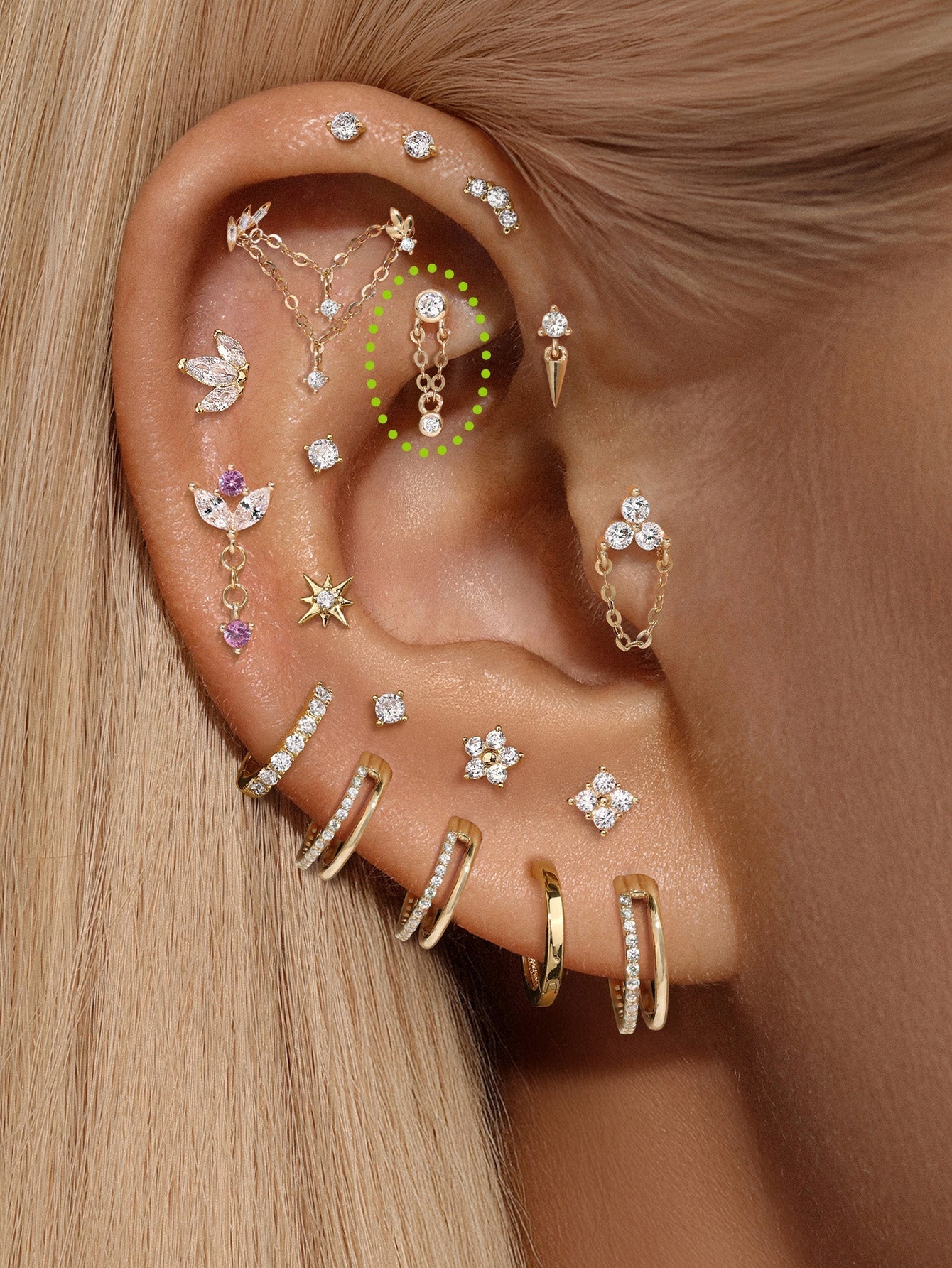 14K Solid Gold Double Bezel Flatback Stud Earrings