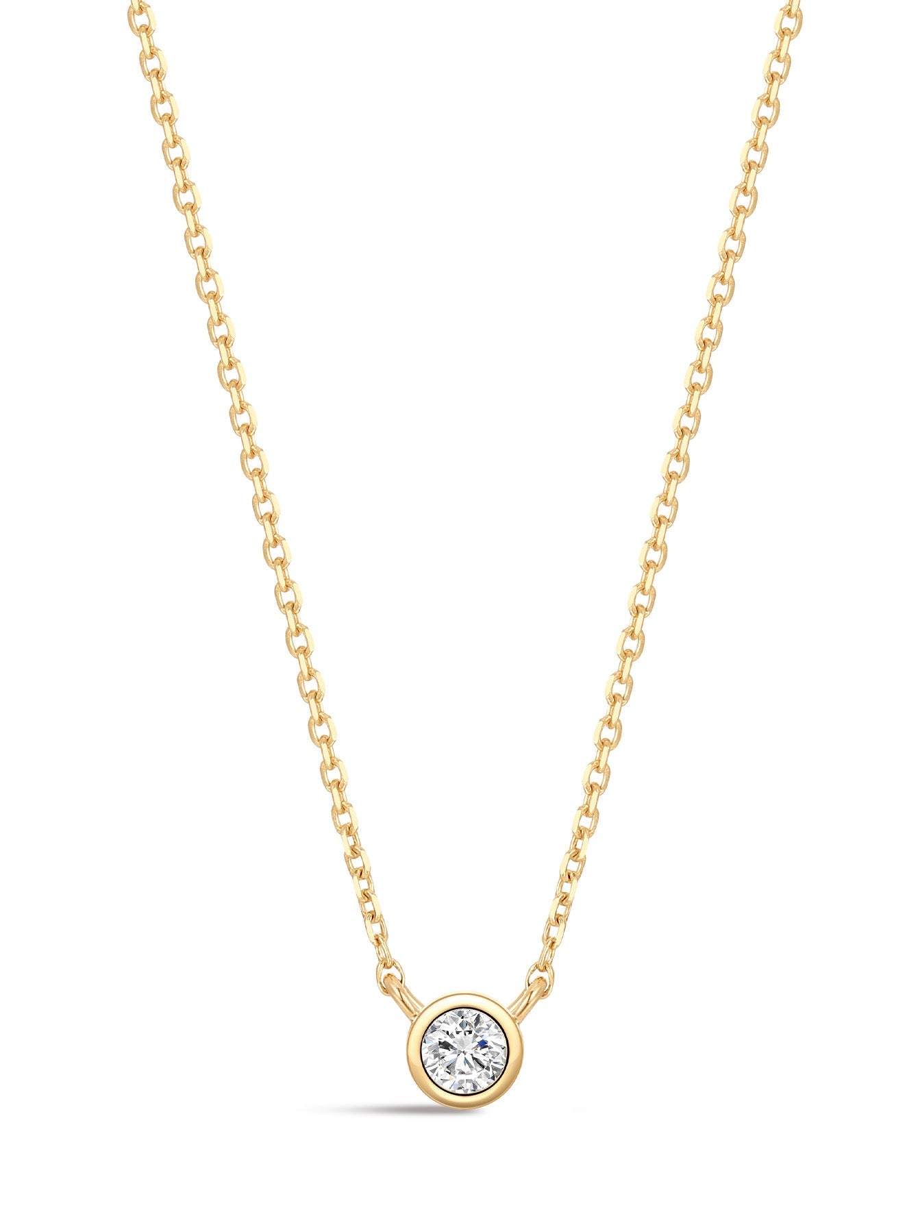 14K Solid Gold Dainty Sparkling Bezel Zircon Necklace