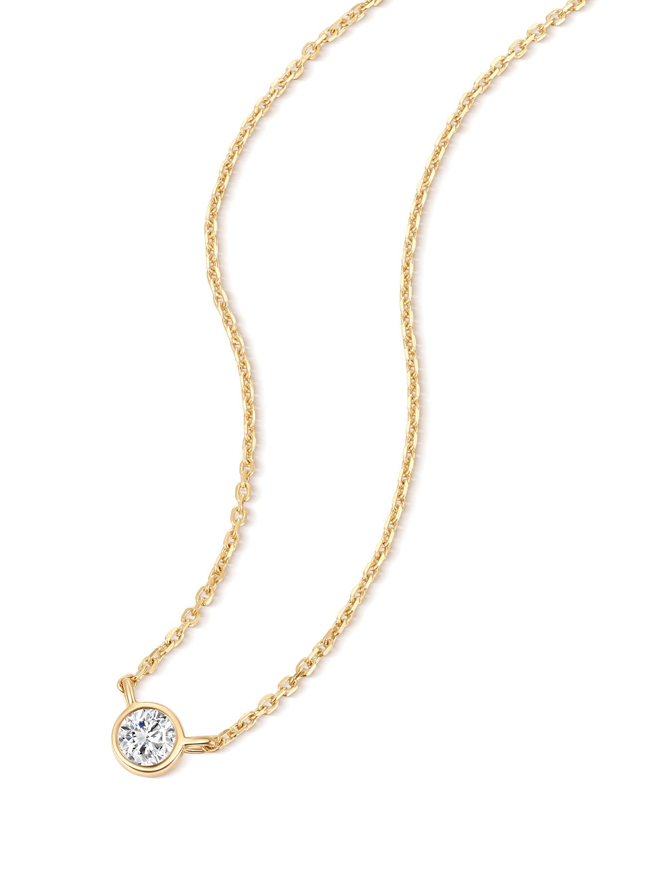 14K Solid Gold Dainty Sparkling Bezel Zircon Necklace
