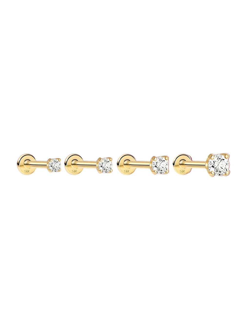 14K Solid Gold Mini Zircon Stud Earrings for Ear Piercing