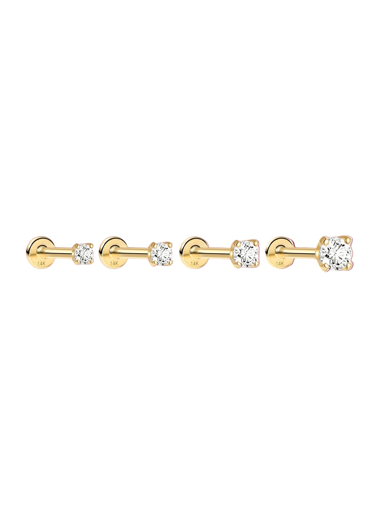 14K Solid Gold Mini Zircon Stud Earrings for Ear Piercing