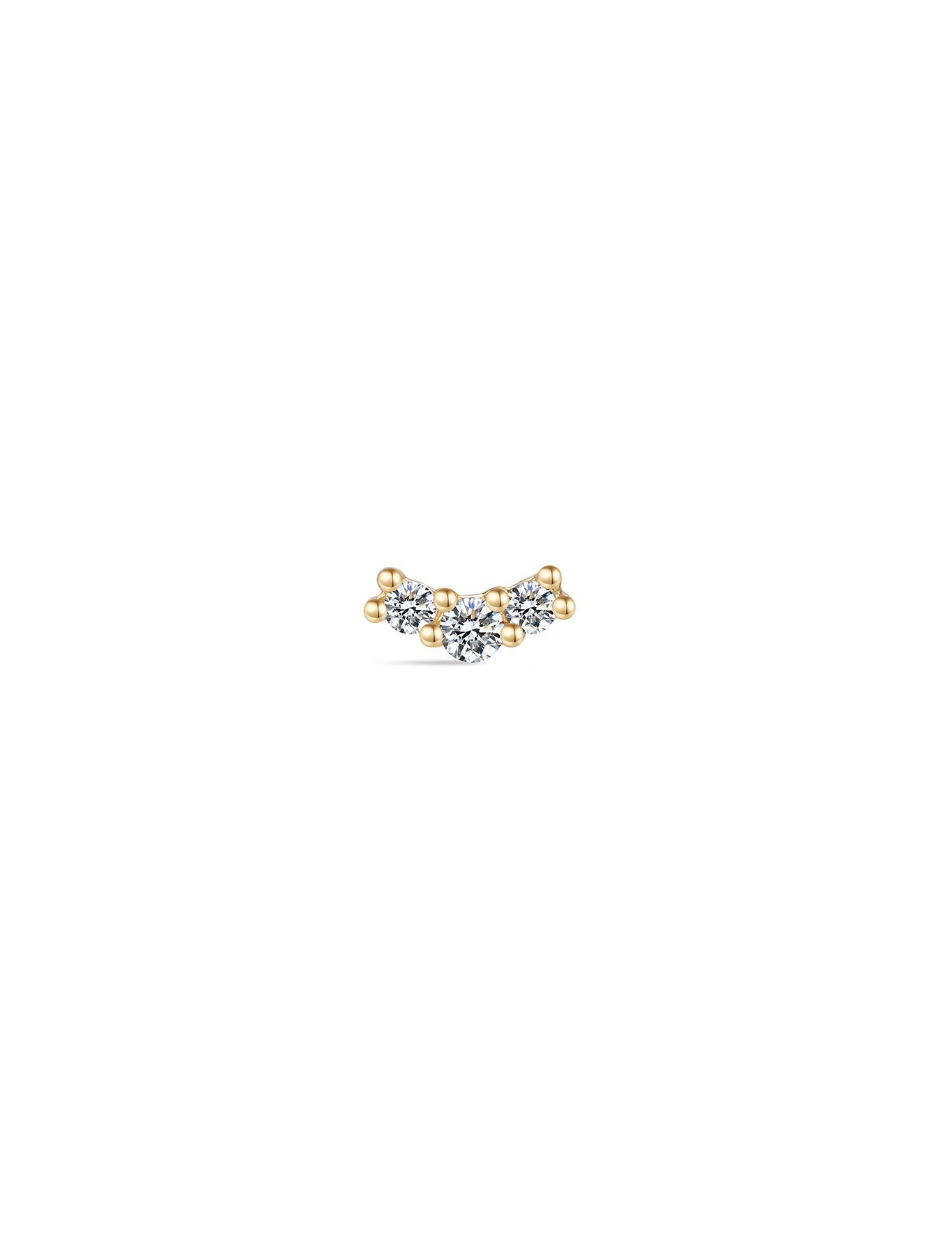 14K Solid Gold Pave Curved Ear Stud for Piercing