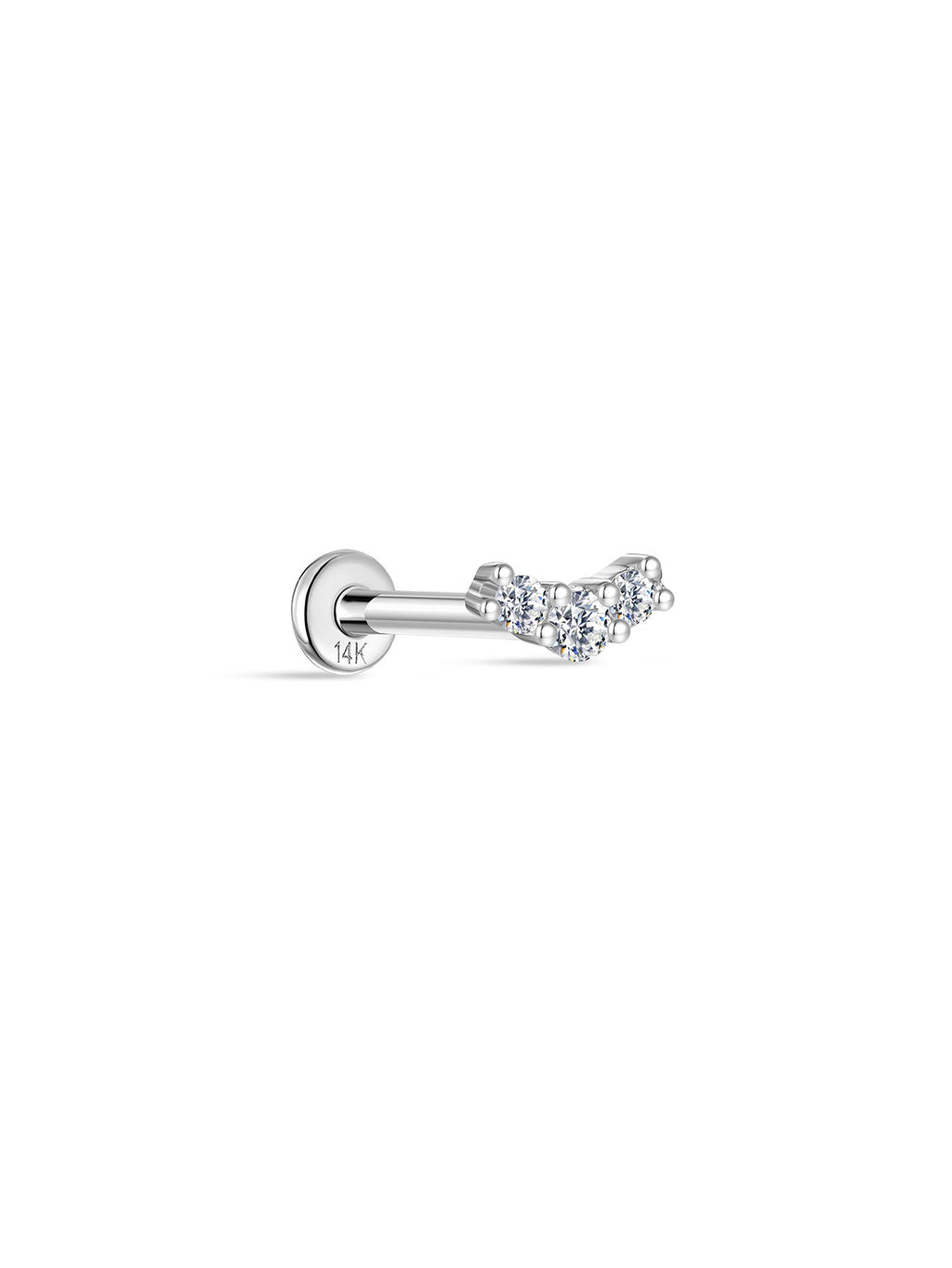14K Solid Gold Pave Curved Ear Stud for Piercing