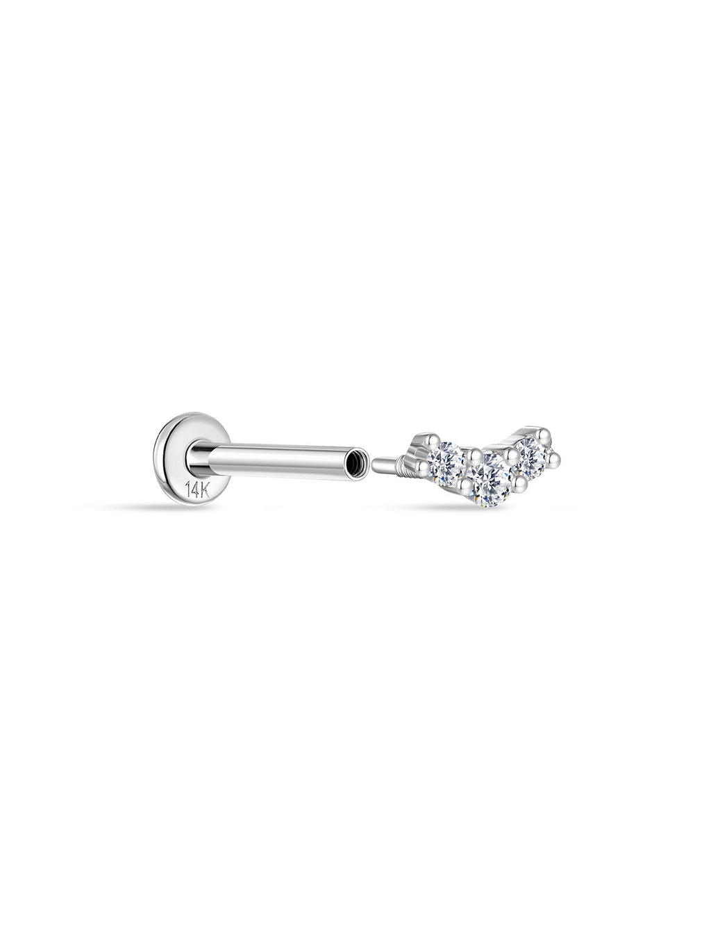 14K Solid Gold Pave Curved Ear Stud for Piercing