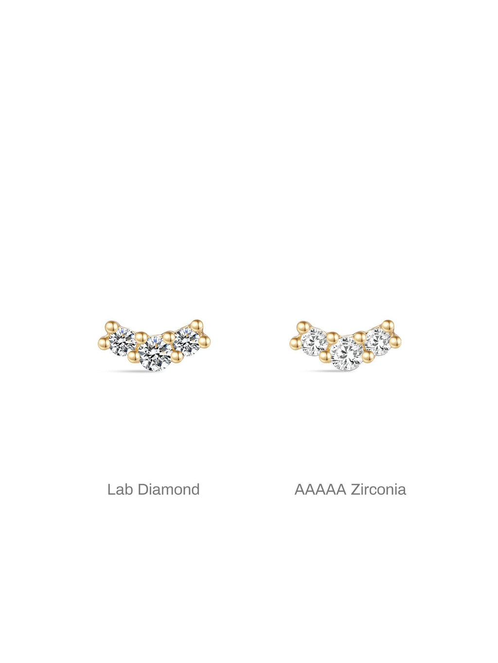 14K Solid Gold Pave Curved Ear Stud for Piercing