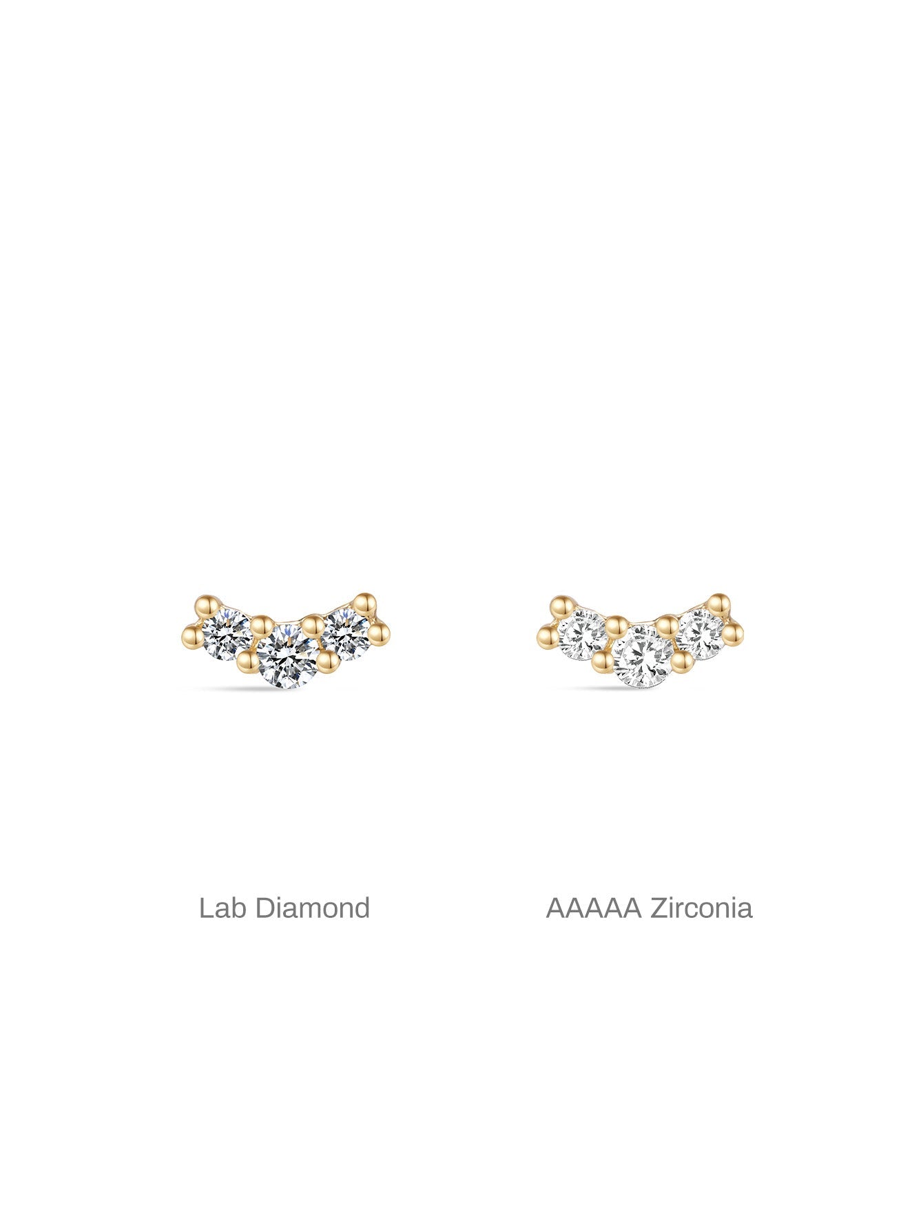 14K Solid Gold Pave Curved Ear Stud for Piercing