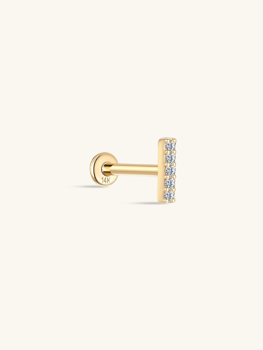 14K Solid Gold Mini Zircon Stud Earrings for Ear Piercing