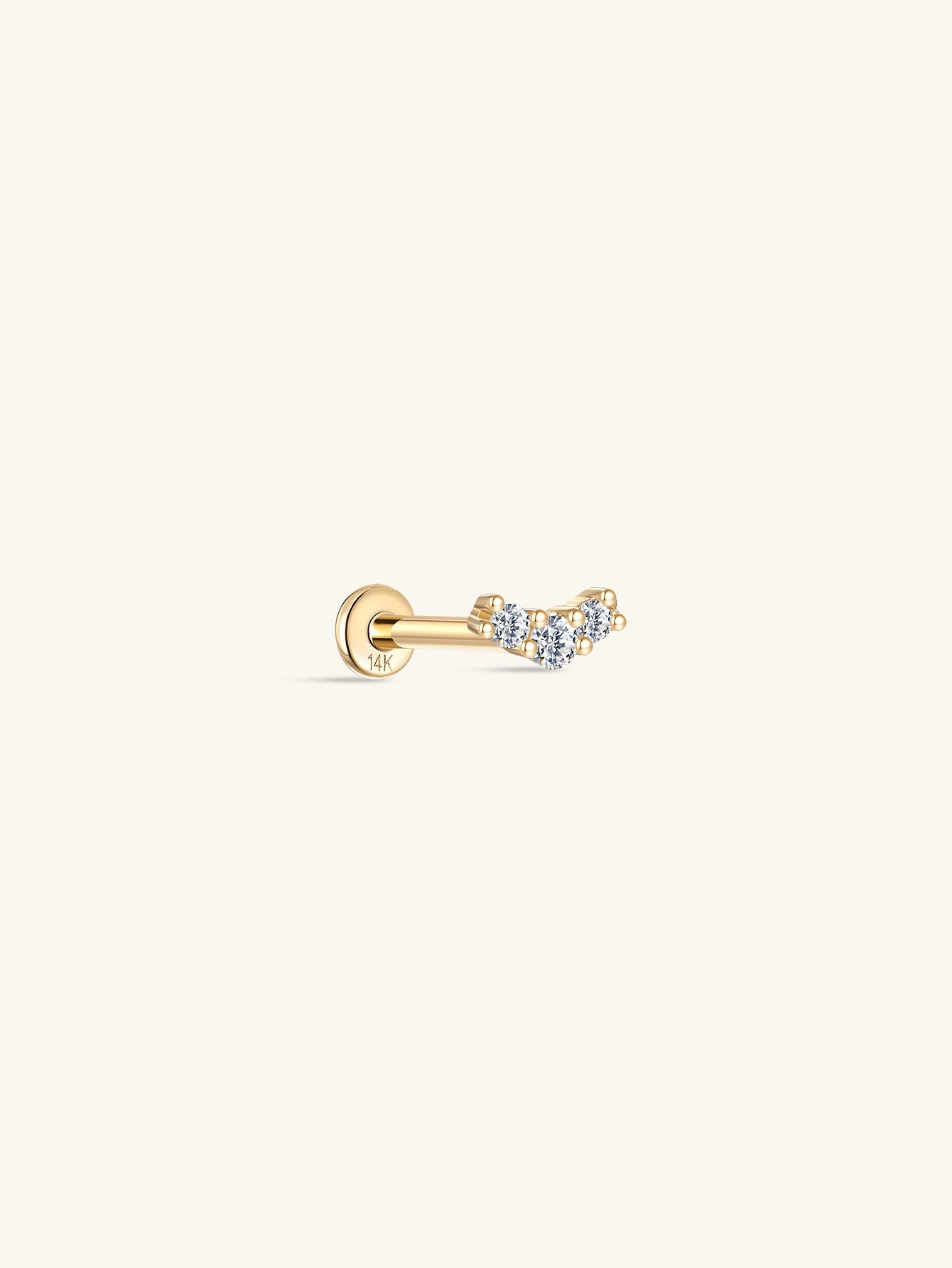 14K Solid Gold Pave Curved Ear Stud for Piercing