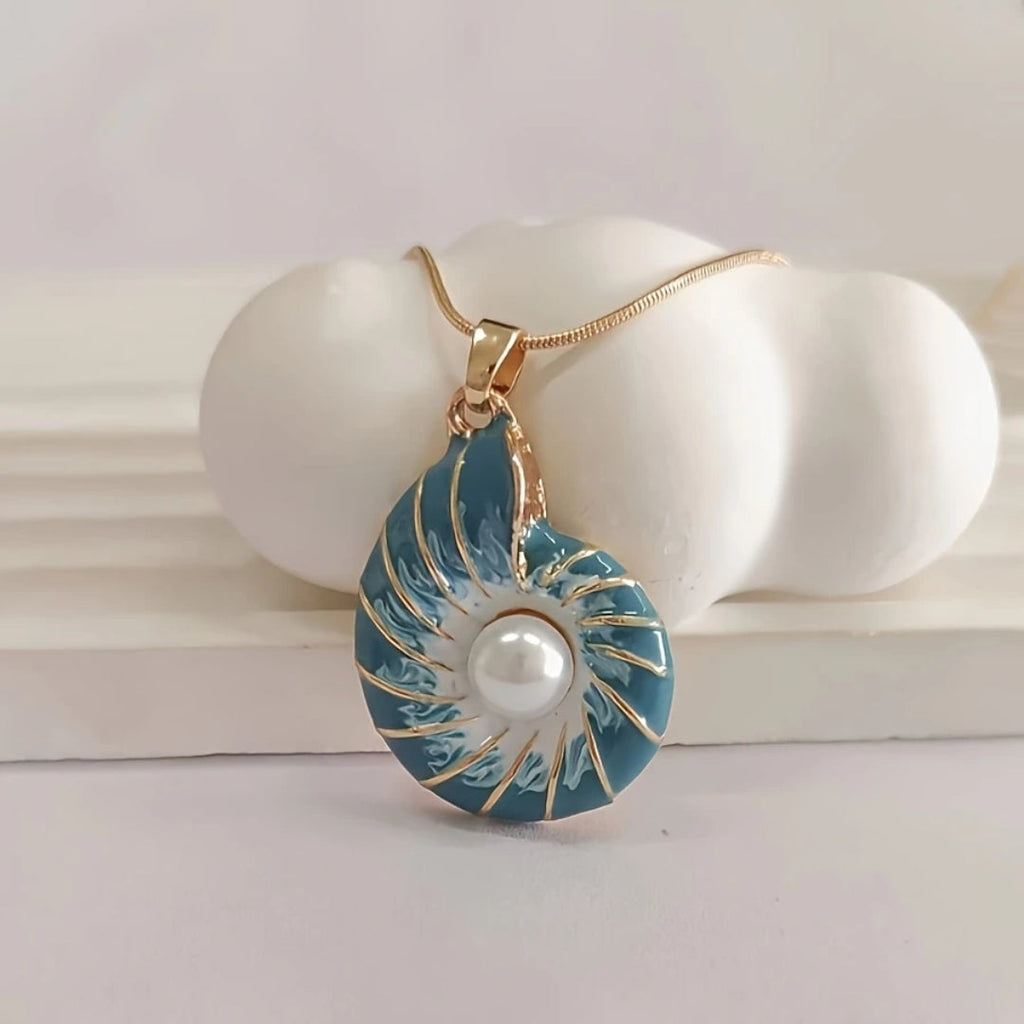 Blue Pearl Shell Pendant Necklace