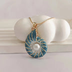 Blue Pearl Shell Pendant Necklace