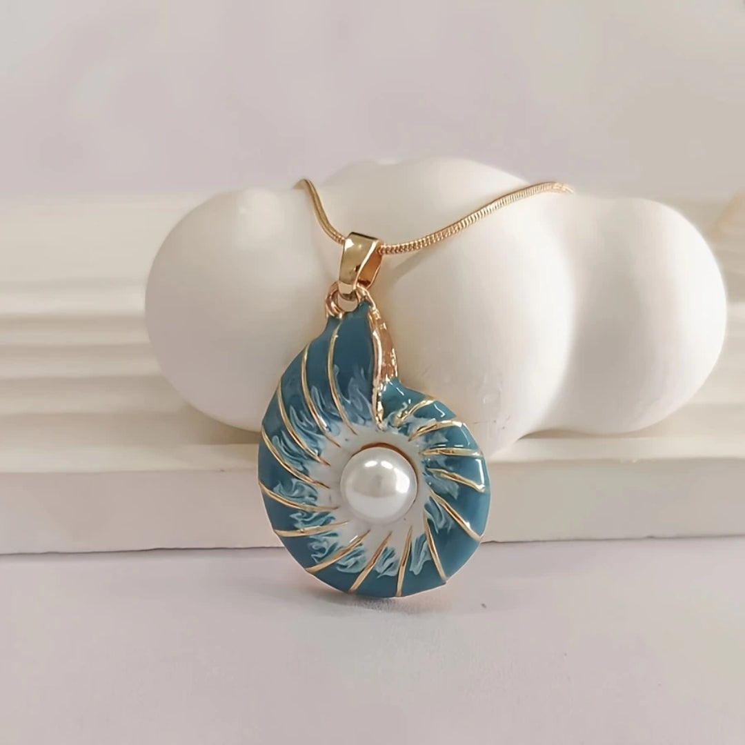 Blue Pearl Shell Pendant Necklace