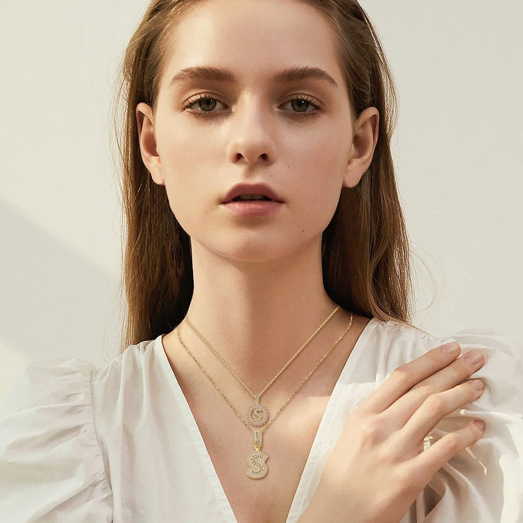 Gold Pavé Initial Necklace Set
