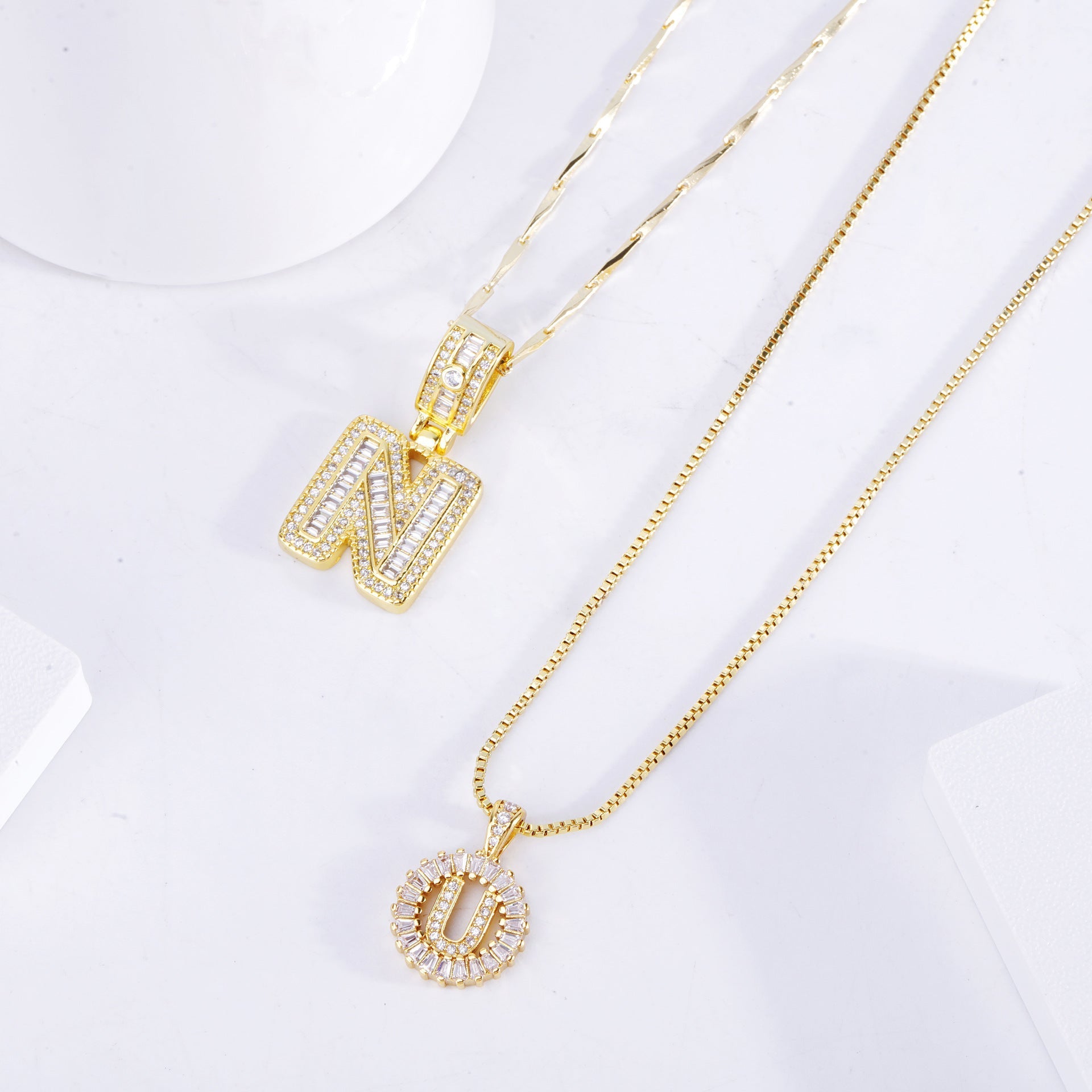 White Gold Pavé Initial Necklace Set