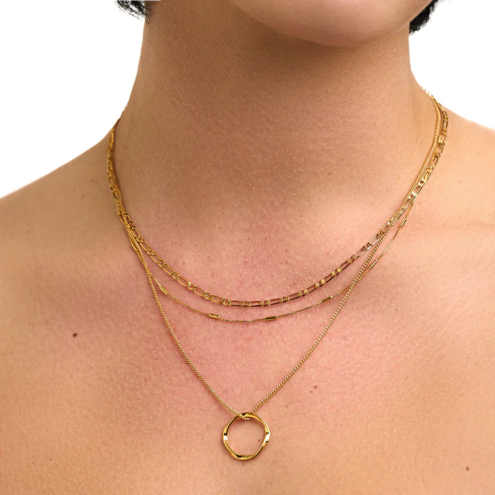 Gold Three-Row Open Circle Necklace