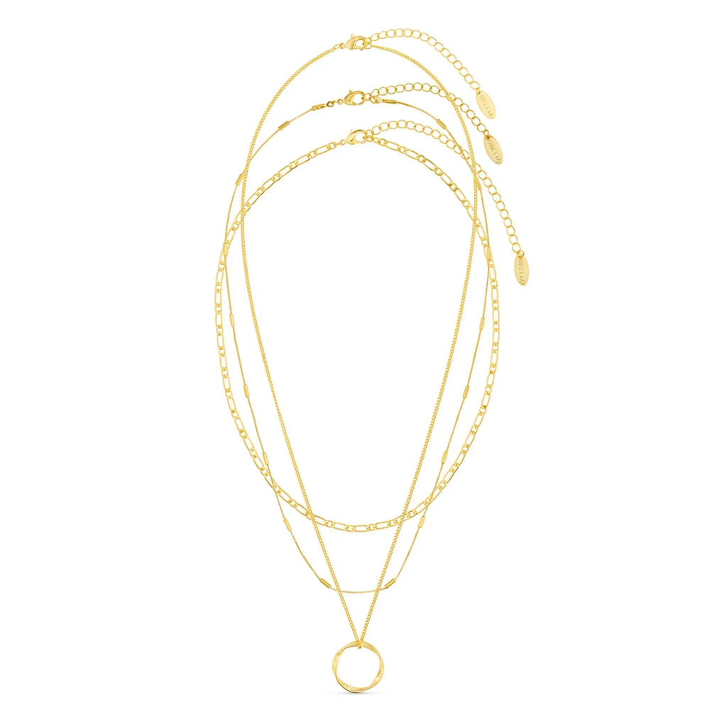 Gold Three-Row Open Circle Necklace