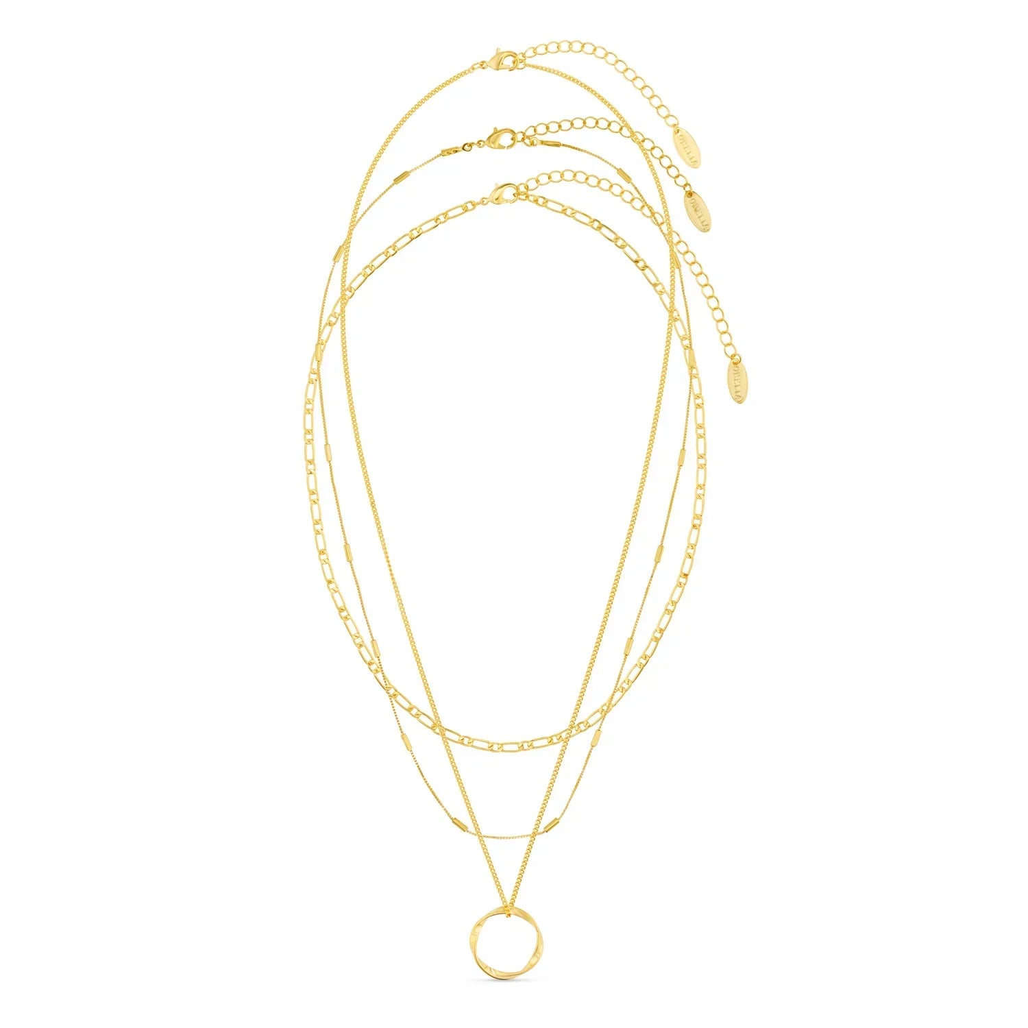 Gold Three-Row Open Circle Necklace