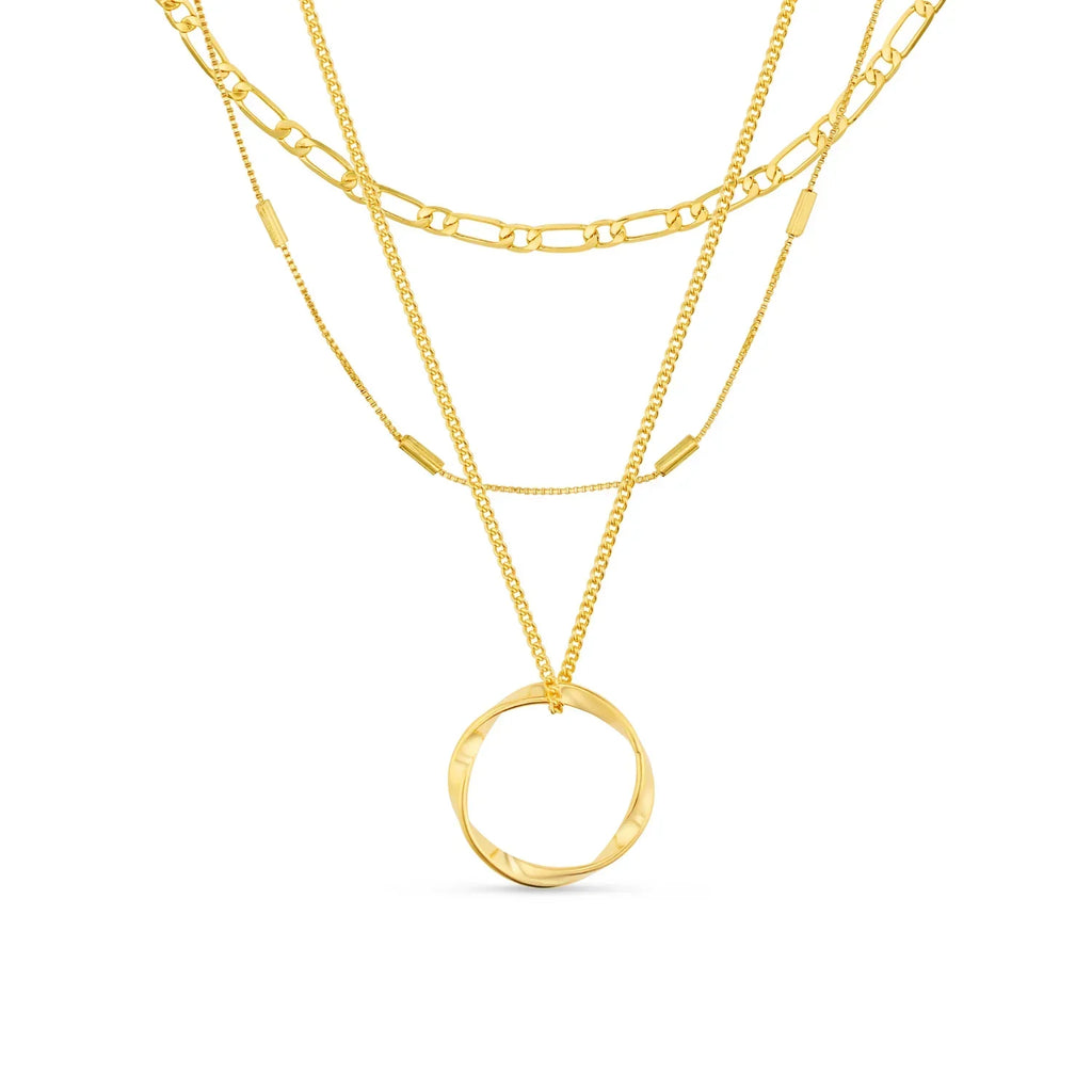 Gold Three-Row Open Circle Necklace