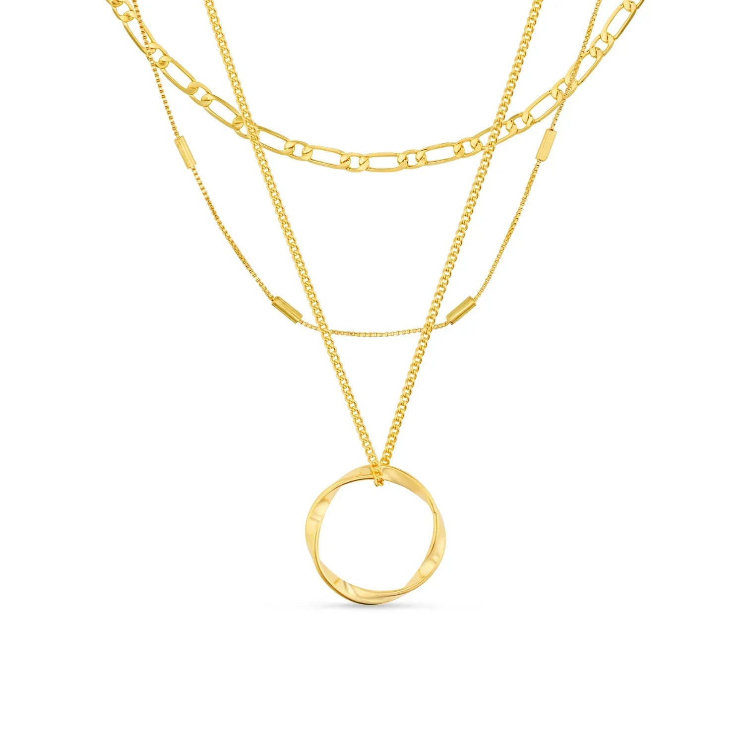 Gold Three-Row Open Circle Necklace