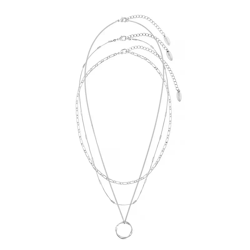 Three-Row Open Circle Necklace in White Gold