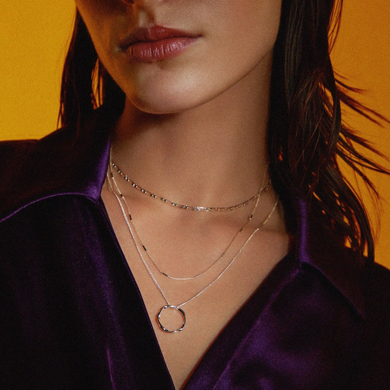 Three-Row Open Circle Necklace in White Gold