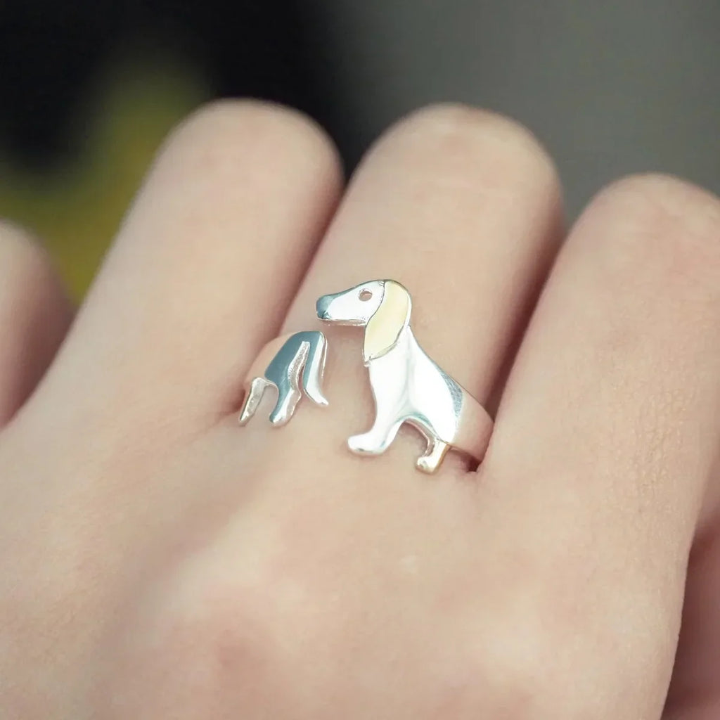 Handcrafted Adjustable Dachshund Ring for Women