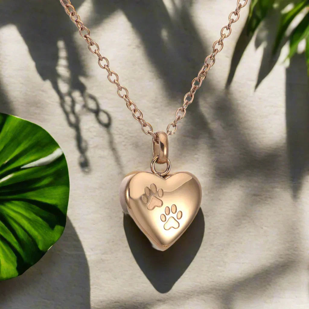 Heart-Shaped Paw Print Pet Memorial Necklace