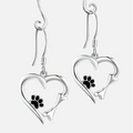 Heart and Paw Print Motif Silver Dangle Earrings