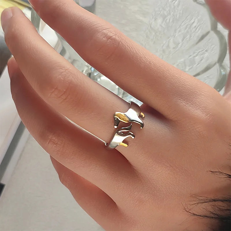 Handcrafted Adjustable Dachshund Ring for Women