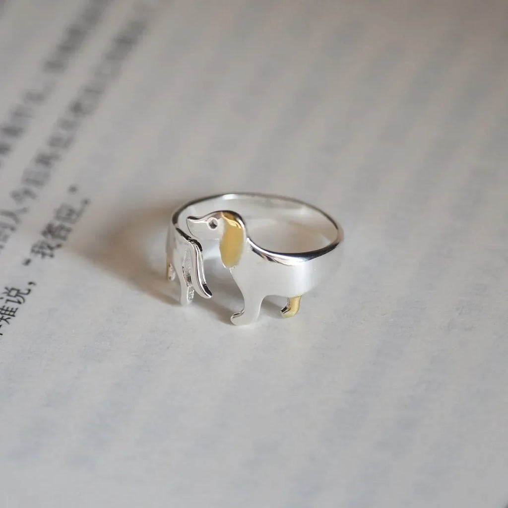 Handcrafted Adjustable Dachshund Ring for Women