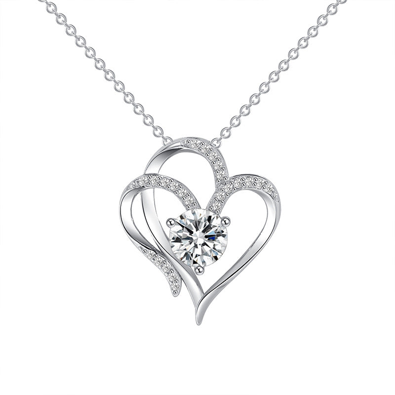 Gold Double Heart Necklace Adorned with Zirconia