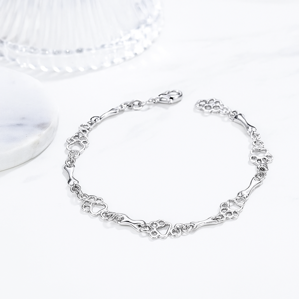 Dog Paw and Bone Charm Bracelet