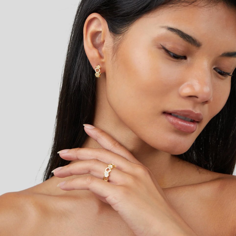 Gold and Crystal Bee Ring