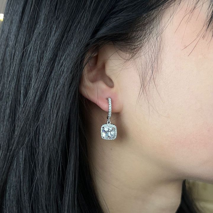 Square Halo Dangle Earrings